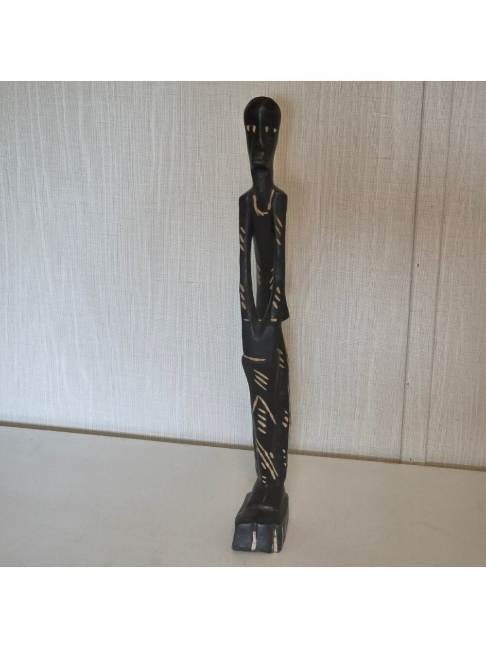 Hand-Carved African Tribal Figurine Sculpture In Black Wood Accent Decor